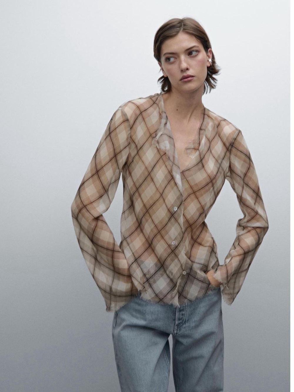Massimo Dutti Sheer Plaid Button-up